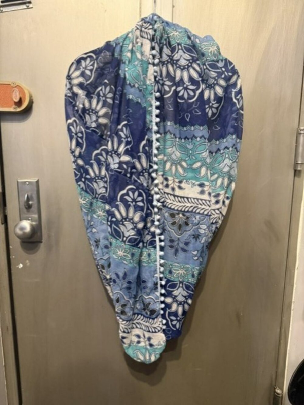 Boho Paisley Infinity Scarf with pom poms